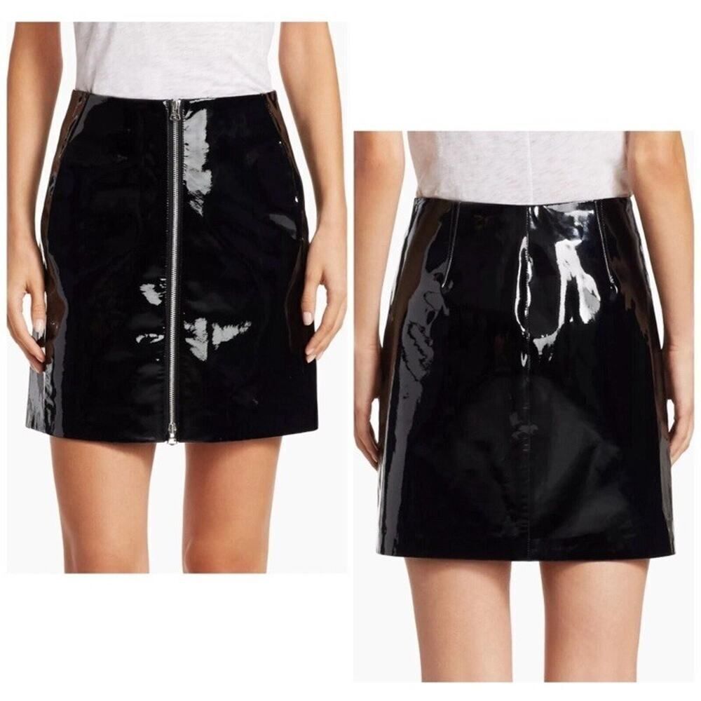 $595 Rag & Bone Heidi Patent Leather Zip Mini Skirt Black Size 25